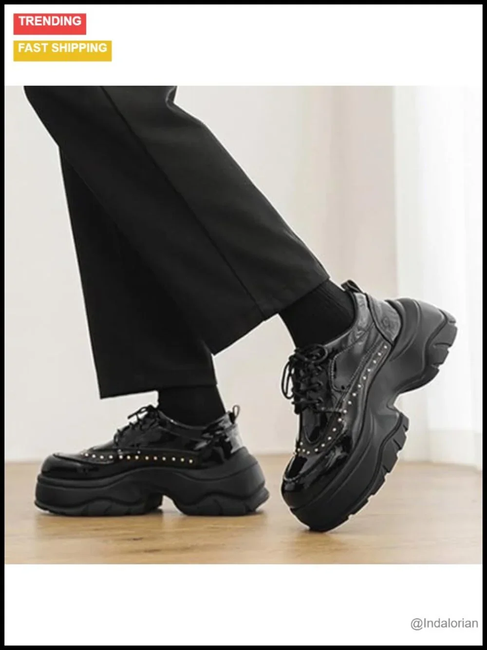 Men's Patent Leather Rivet Platform Motorcycle Boots Side Zipper Non Slip